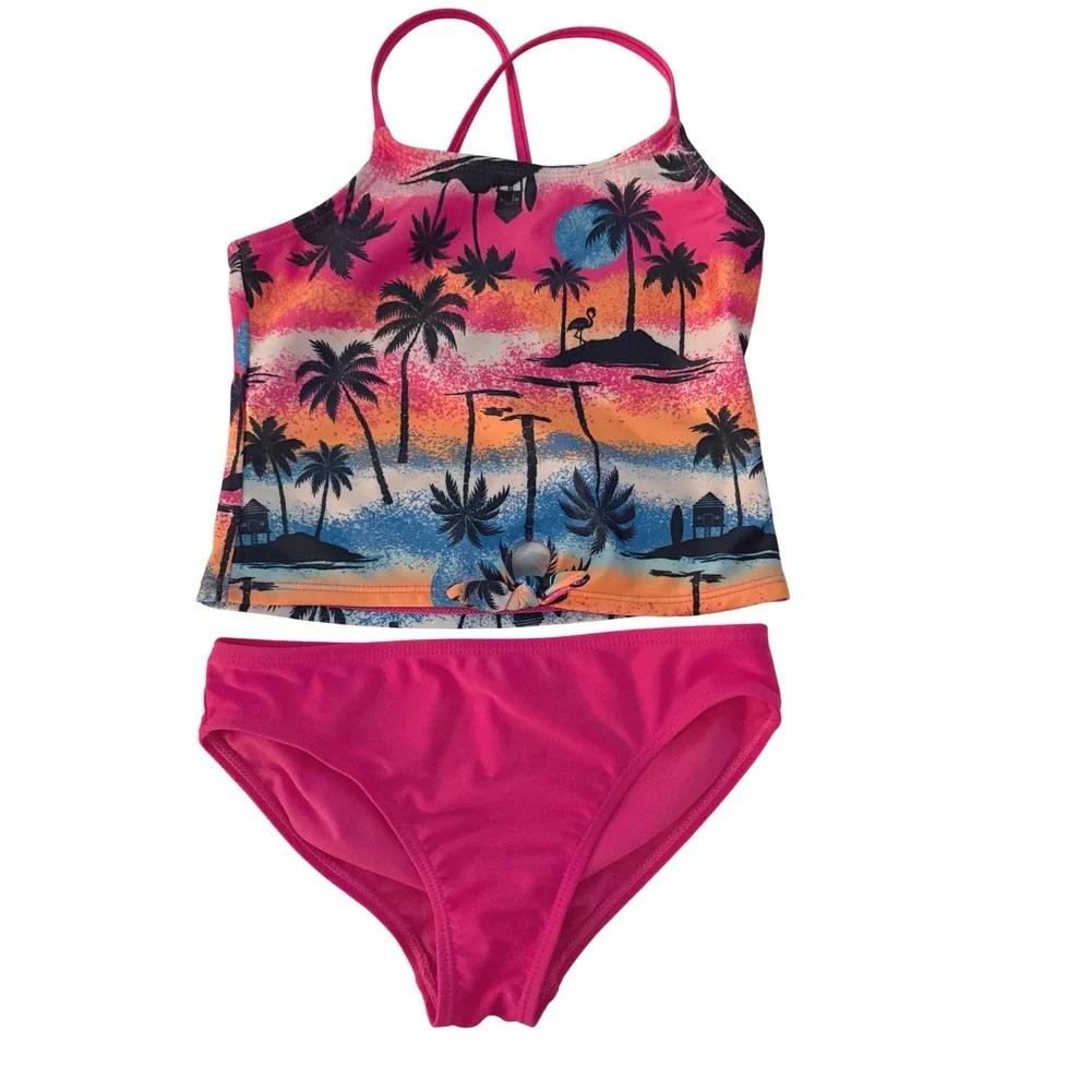 Justice Breaking Waves Girls Swimsuit Bundle Size 7/8 Floral Tropical 4pc Lot